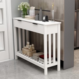TaoHFE White Narrow Console Table with Storage Modern Wood Entryway Table with Drawer Hallway Table Sofa Tables for Living Room, Entrance Tables for Front Door Corridor, Office, White