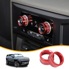 Air Conditioner Switch Control Button Knob Cover Compatible with 2024-2025 Hummer EV Accessories Rear Climate Control Knob Covers, Aluminum Alloy AC Decal Trim Rings Interior 2Pcs (Red)