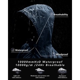 Outdoor Ventures Men's Packable Rain Jacket Waterproof Lightweight Raincoat with Hood Windproof Cycling Jackets