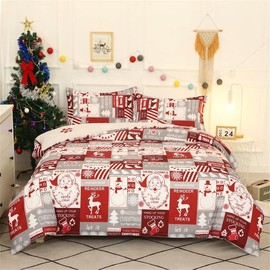 eBoutik - Christmas 2023 Double Bed Duvet Cover Set- Festive Design with Soft Brushed Microfibre - Matching Pillow & Quilt Cover (Christmas Squares)
