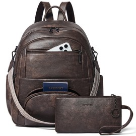 Leresas 35L Backpack Purse for Women Men Large Travel Backpack for Work College Laptop Back Pack Vegan Leather Fashion Coffee