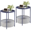 VECELO Round Side/End Table with Fabric Storage Basket，Metal Anti-Rust and
