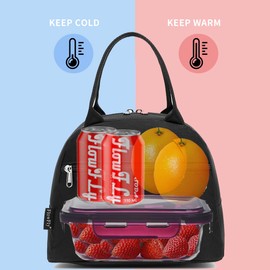 FlowFly Lunch Bag Tote Bag Lunch Organizer Lunch Holder Insulated Lunch Cooler Bag for Women/Men,White&Black Stripe