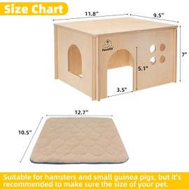 PAWCHIE Guinea Pig House Hide - Wooden Hideout for Chinchilla Small Animals, Habitat with Windows Guinea Pig Hamster Rat Living, Rectangular Hut with Pee Pad