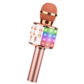 ShinePick Karaoke Microphone Bluetooth, 4-in-1 Wireless Gifts Microphone Children Girls, Portable LED Microphone Toy from 4-12 Years, Home KTV Karaoke Device Compatible with iOS Android PC (Rose Gold)