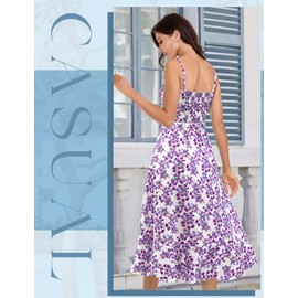 DRESSTELLS Woman's Casual Dress 2025 Boho Valentine Vacation High Low Date Wedding Bridesmaid V Neck Aline Midi Ruffle Dresses Purple Floral XL