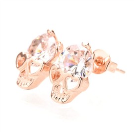Zittop Rose Gold Women Tone Crystal Diamond Skull Pierced Stud Earrings Jewelry
