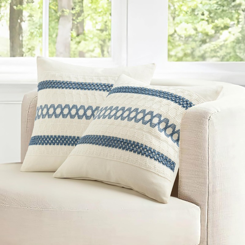 MIULEE Pack of 2 Boho Pillow Covers Blue 12x20 Inch