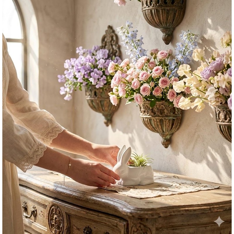 Napco Rabbit Shaped Ceramic Planter/Cache Pot, Small, White