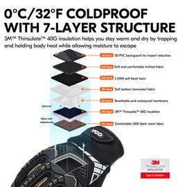 Vgo 1 Pair 0°C/32°F Waterproof Heavy-Duty Winter Mechanic Work Gloves, Impact Reduction(Size XL, Black, SL8849FW)
