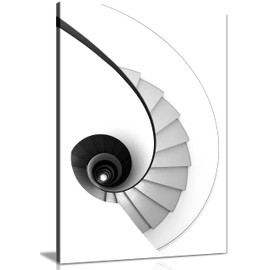 Panther Print Fine Art Prints Black & White Architectural Infinite Stairs Artistic Framed Canvas Print, Pictures for Home Walls, Bedroom, Living Room & Bathroom Decor 31x20cm (12x8in)