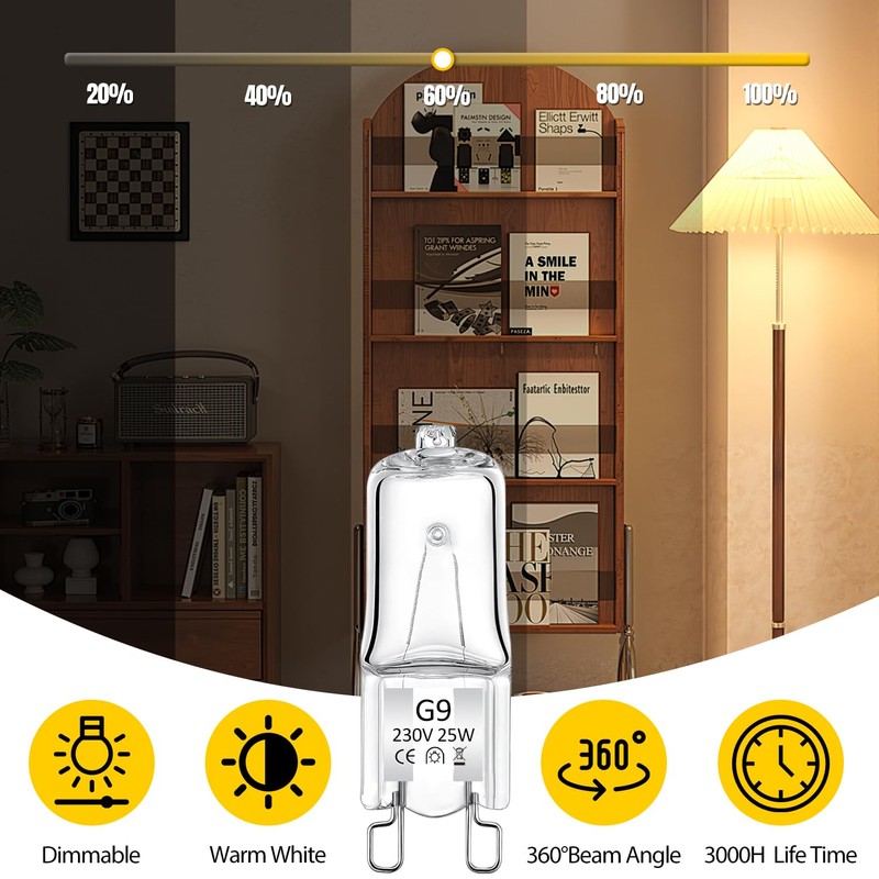 Lumlog G9 Halogen Bulbs Warm White Dimmable 25W, 12 Pcs