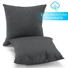 ATsense Set of 2 Cushion Covers Measuring 50 x 50 cm, 100% Washed Cotton, with Zip, Super Soft Premium and Cosy Cushion Covers, Dark Grey
