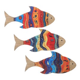NOLITOY 3pcs Rustic Wooden Fish Wall Hanging Decor Tropical Ocean Theme Plaque Coastal Nautical Wooden Fish Sculpture for Home Living Room Bedroom Patio