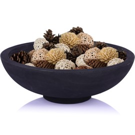 Black Wooden Bowls Decorative, Large Wooden Bowl Farmhouse Table Centerpiece, Round Wooden Fruit Bowl for Entryway Kitchen Counter Coffee Console Table Natural Wood Decor - 13 inch