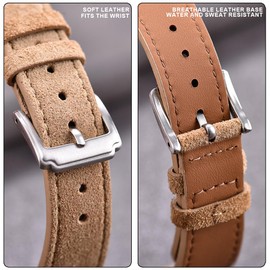 JWNSPA Super Soft Quick Release Suede Leather Watch Band – 18/19/20/22mm Universal Fit for Men Women Replacement Strap (Khaki, 20mm)