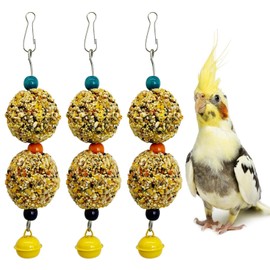 PINVNBY 3 PCS Bird Treats Natural Bird Crunch Treats Grain Mixed Cockatiel Snacks Hanging Parrot Chewing Toy for Parakeet Conure Lovebird Budgie Finch Canary