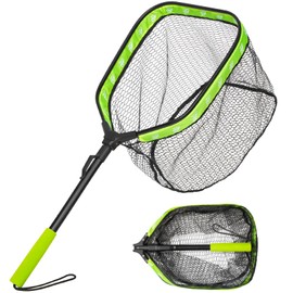Floating Fishing Net, Collapsible Landing Net, Fish Net with Rubber Coated Polyethylene Netting for Bass, Trout, Fly Fishing, Kayak & Boat Fishing