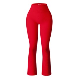 OQQ Women's Flare Pants Ribbed Seamless Workout High Waist Bell Bottoms Pants Red