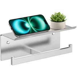 FORIOUS Toilet Paper Holder with Shelf, 304 Stainless Steel Wall Mount Commercial Toilet Paper Dispenser, Double Tissue Roll Holder for Bathroom, Brushed Nickel