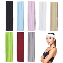 PARFCO Sports Hair Bands, Pack of 8 Elastic Hair Bands, with Elastic Headband, Women's Summer, Soft and Breathable Yoga Fitness Running Headbands for Fitness, Running, Dancing