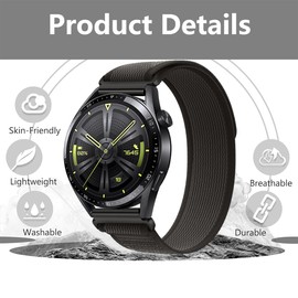 FiiMoo Replacement Strap Compatible with Garmin Venu 3/Venu 2/Garmin Forerunner 265/Forerunner 255/Forerunner 965 Strap, 22 mm Nylon Watch Strap, Adjustable Stretch Sport Nylon Braided Strap, Black