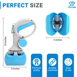 Dog Walker Pooper Scooper with Bag Attachment – Portable & Handheld Design for Outdoor Dog and Cat Walks – Easy Grass and Gravel Pickup (Includes 2 Rolls of Biodegradable Bags)