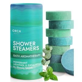 Orca Beauty Shower Steamers Aromatherapy - Relaxation Gifts for Women, Shower Bombs, Unique Spa Gifts Shower Tablets, Stocking Stuffers for Women & Men (Peppermint and Eucalyptus Scent 8PC)
