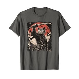 Samurai Cat, Japanese Warrior | Vintage Samurai Art & Anime T-Shirt