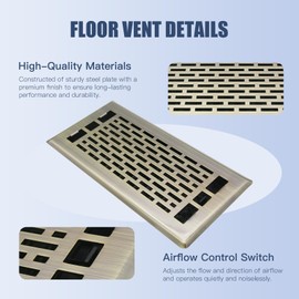 Jatohome Floor Vents Ease Adjust 4X10 Inch Air Vents Bronze Color Decorative Floor Vent for Room Heavy Duty Walkable Steel Floor Register