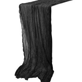 Time to Sparkle Cheesecloth Table Runner 90X400CM Vintage Gauze Romantic Table Runner for Wedding Bridal Shower Birthday Party Table Decor Black