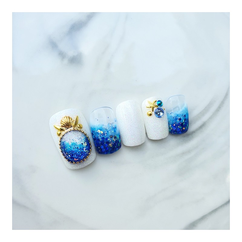 Aqua Ball Glitter Handmade Nail Tips - Natural / 아쿠아볼
