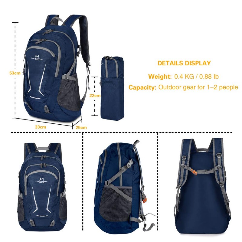 Loocower 45L Lightweight Foldable Backpack Walking Rucksack Hiking Daypack Packable