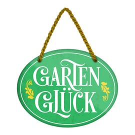 Gartenglück Sign - Metal Sign with Cord and Suction Cup - Retro Decorative Hanging Sign - Decoration for Balcony Patio Garden Allotment - Gift for Hobby Gardeners - 18 cm x 12 cm