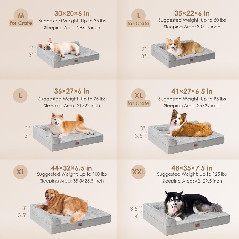 EHEYCIGA Orthopedic Dog Bed Medium Size Dogs, Memory Foam Dog