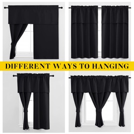 NICETOWN Black Blackout Curtains with Attached Valance, Solid Room Darkening Window Treatment Drapes/Draperies for Bedroom (2 PCs, 52 inches Wide by 45 inches Long)