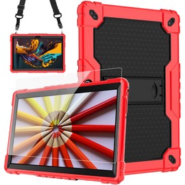 Doemoil Case for Sky PAD 10 Max 10.1" Tablet Case,Heavy-Duty Shockproof Hybrid Kids Protective Case with Screen Protector for Sky PAD 10 Max Tablet 10.1 inch Tablet (Red/Black/ 1 PC)