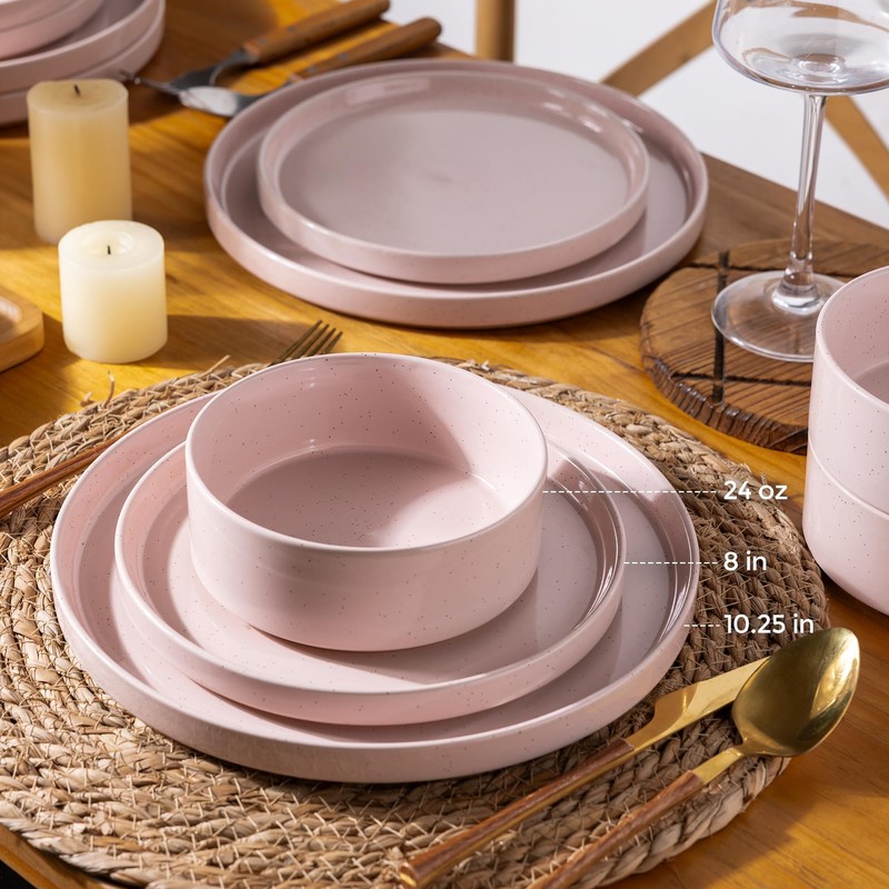 AmorArc Ceramic Dinnerware Set for 4 | Speckled Stoneware Plates