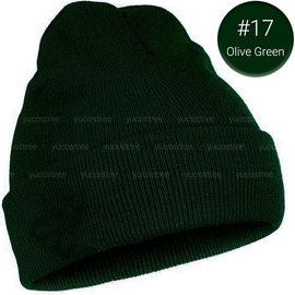 30+ Colors Beanie Hat Cap Plain Knit Ski Skully Cuff Winter Warm Slouchy Men Women Solid Fashion OOTD - Color: 17-Olive Green