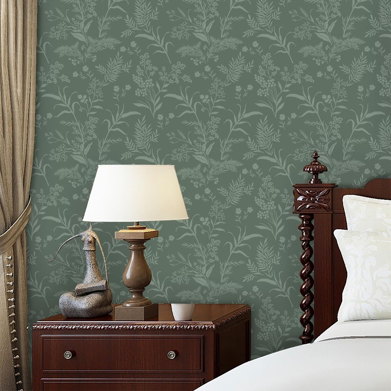Abyssaly Floral Peel and Stick Wallpaper Boho Green Leaf Contact