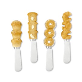 Supreme Housewares Cheese and Butter Spreader Knives Bread Decor 4-Piece Hand Painted Resin Handle with Stainless Steel Blade Multipurpose Cheese Spreader set (Breakfast)