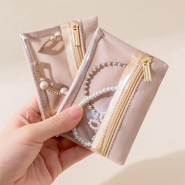 Kokoma Clear Jewelry Storage Pouch, Travel Organizer for Necklaces, Earrings, Rings, Bracelets with Zipper, Beige