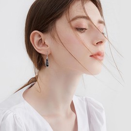 POPLYKE Gold Plated Black Onyx Stone Filigree Drop Earrings Sterling Silver Black Tourmaline Leverback Earrings Jewellery Gifts for Women