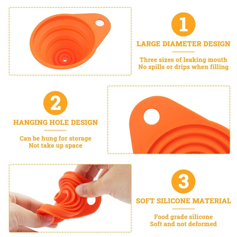 KUFUNG Kitchen Funnel Set 4 Pack - Food Grade Silicone