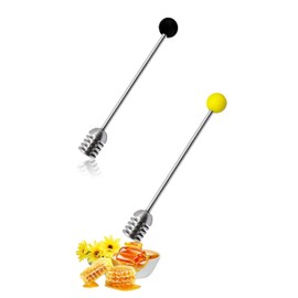 Stainless Steel Honey Dipper Stick, Long Handle Spoon for Tea, Coffee, Juice, Milk & Syrup Mixing, 2Pcs（Yellow and Black）,Size：16cm