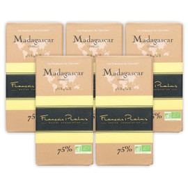 François Pralus Madagascar 75% Dark Chocolate 5 Pack - French Chocolate - Bean-to-Bar, Direct Trade - Vegan, Gluten-Free, Soy-Free, Organic - Bundle