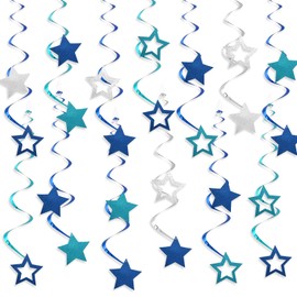YEOCU 64pcs Hanging Swirls Party Decorations - Ceiling Foil Swirls Decorations Hanging Party Streamers for Birthday, Ceiling Hanging Decor Party Supplies for Boys Girls Kids (Blue)