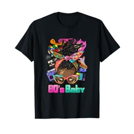 80's Baby Afro Messy Bun African American 1980's Retro T-Shirt