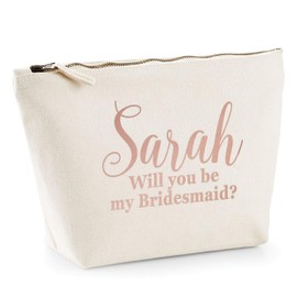 Womens Will You Be My Bridesmaid Makeup Bag - Slogan Wedding Gift Ideas for Bridesmaid - Maid of Honour, Natural, L