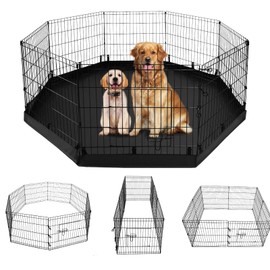 PJYuCien Dog Playpen - Metal Foldable Dog Exercise Pen, Pet Fence Puppy Crate Kennel Indoor Outdoor with 8 Panels 24”H & Bottom Pad for Small Medium Pets